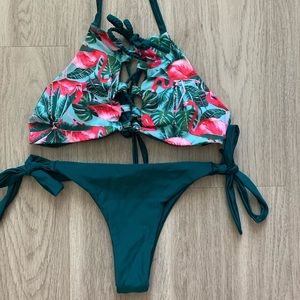 Flamingo Print Tie Bikini